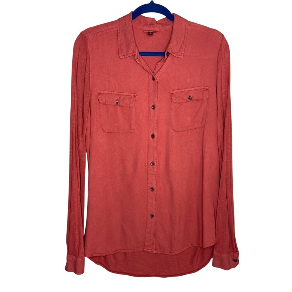 SO Super Soft Button Up Long Sleeve Shirt In Rust Juniors Size Large